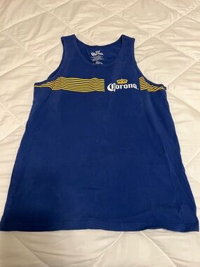 Corona Navy Blue Tank with White Logo and Yellow Crown